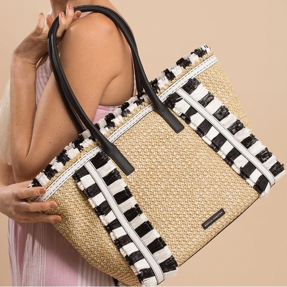 Sophia Webster MONOCHROME TAYA RAFFIA TOTE VGUC - Picture 2 of 8